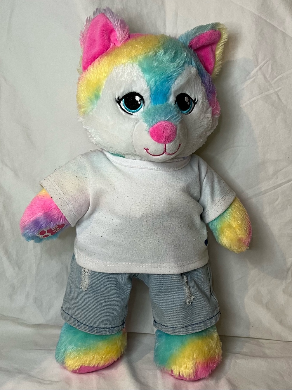 uild A Bear Great Wolf Lodge Rainbow Wolf Plush Heartbeat Sound Outfit 16"